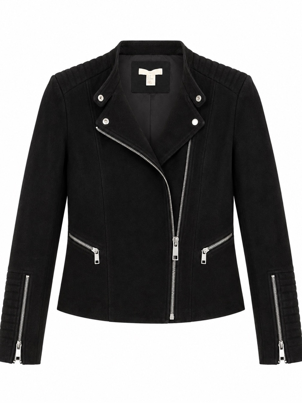 H&M Faux Suede Black Asymmetric Zip Moto Jacket - Women Small